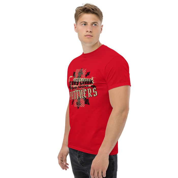 Man wearing Caney Creek High School Panthers Red Classic Unisex T-shirt 214a