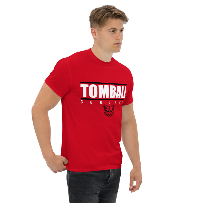 Man wearing a Tomball High School Cougars Classic Unisex Red T-shirt 07a