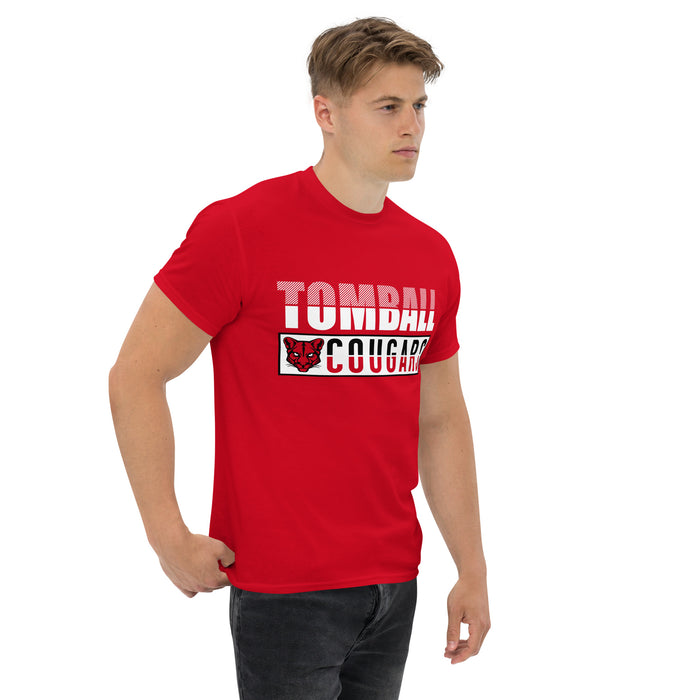 Man wearing a Tomball High School Cougars Classic Unisex Red T-shirt 31a