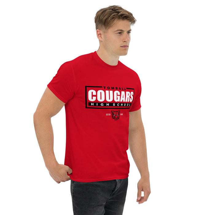 Man wearing a Tomball High School Cougars Classic Unisex Red T-shirt 49a