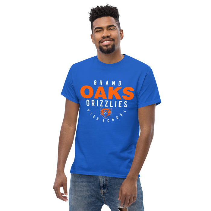 Man wearing a Grand Oaks High School Grizzlies Classic Unisex Royal T-shirt 12