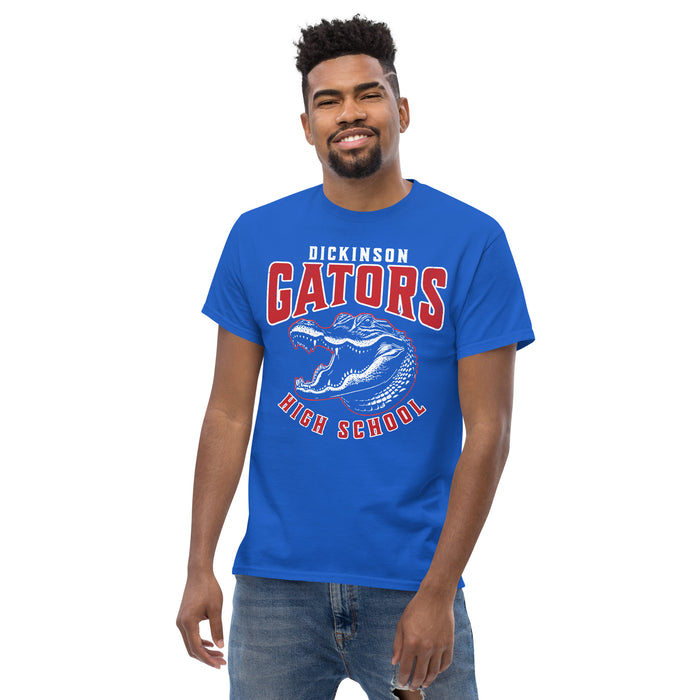 Man wearing Dickinson High School Gators Royal Blue Classic Unisex T-shirt 213