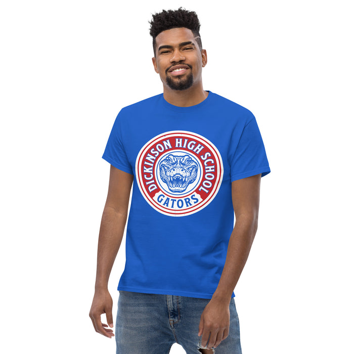 Man wearing Dickinson High School Gators Royal Blue Classic Unisex T-shirt 220