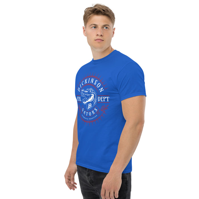 Side view of Dickinson High School Gators Royal Blue Classic Unisex T-shirt 201