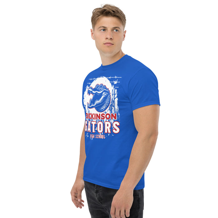 Side view of Dickinson High School Gators Royal Blue Classic Unisex T-shirt 202