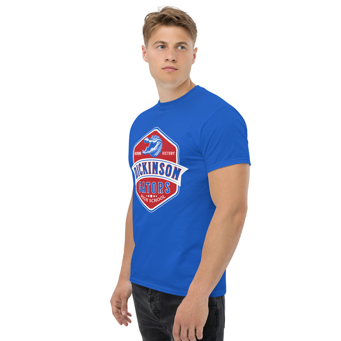 Side view of Dickinson High School Gators Royal Blue Classic Unisex T-shirt 209