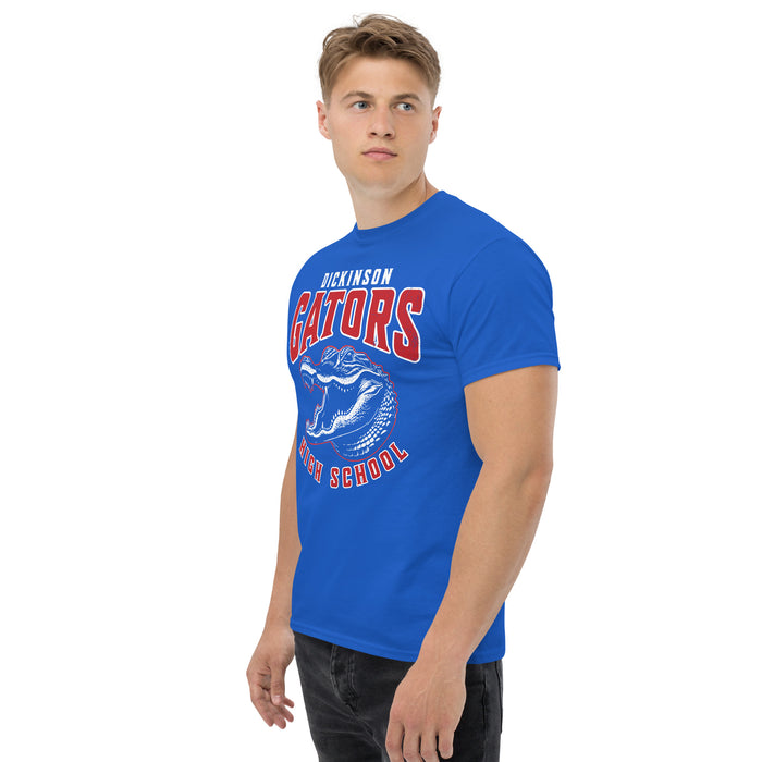 Side view of Dickinson High School Gators Royal Blue Classic Unisex T-shirt 213