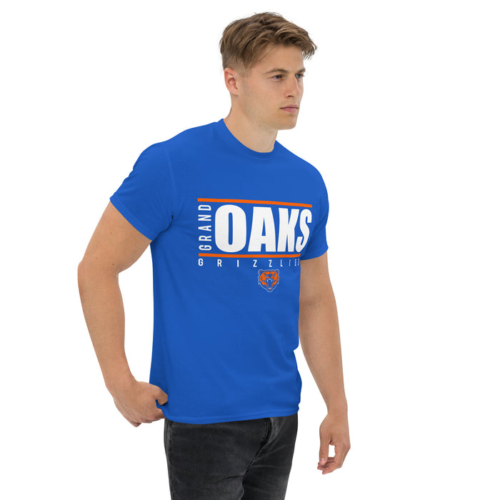 Man wearing a Grand Oaks High School Grizzlies Classic Unisex Royal T-shirt 07a