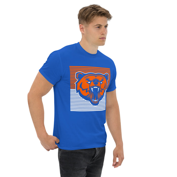 Man wearing a Grand Oaks High School Grizzlies Classic Unisex Royal T-shirt 27a