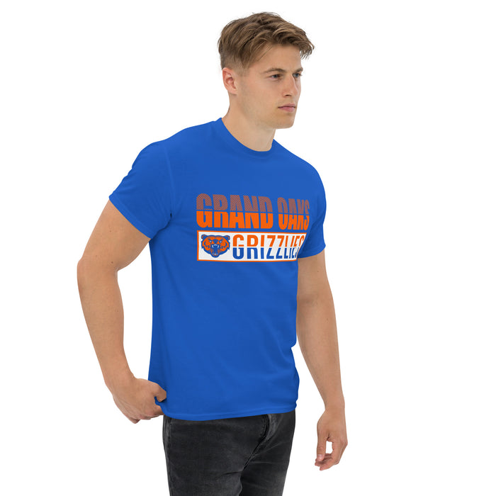 Man wearing a Grand Oaks High School Grizzlies Classic Unisex Royal T-shirt 31a