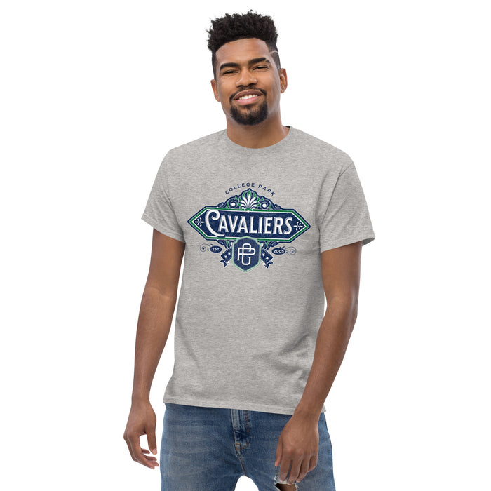 Man wearing a College Park High School Cavaliers Classic Unisex Sport Grey T-shirt 205a