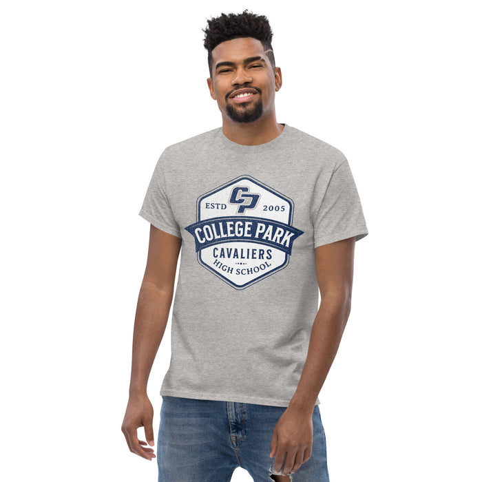 Man wearing a College Park High School Cavaliers Classic Unisex Sport Grey T-shirt 216a