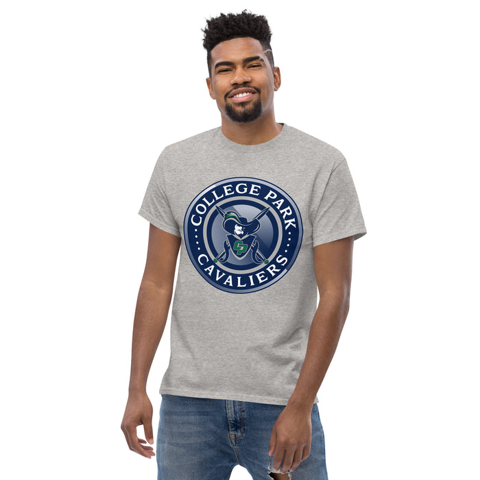 Man wearing a College Park High School Cavaliers Classic Unisex Sport Grey T-shirt 221a