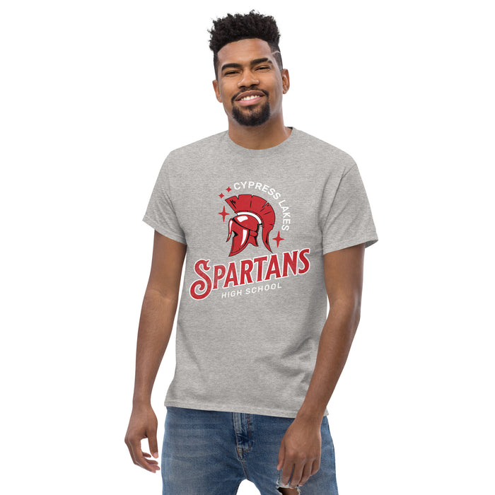 Man wearing Cypress Lakes High School Spartans Sport Grey Classic Unisex T-shirt 221