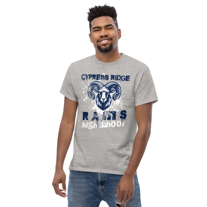 Man wearing Cypress Ridge High School Rams Sport Grey Classic Unisex T-shirt 205