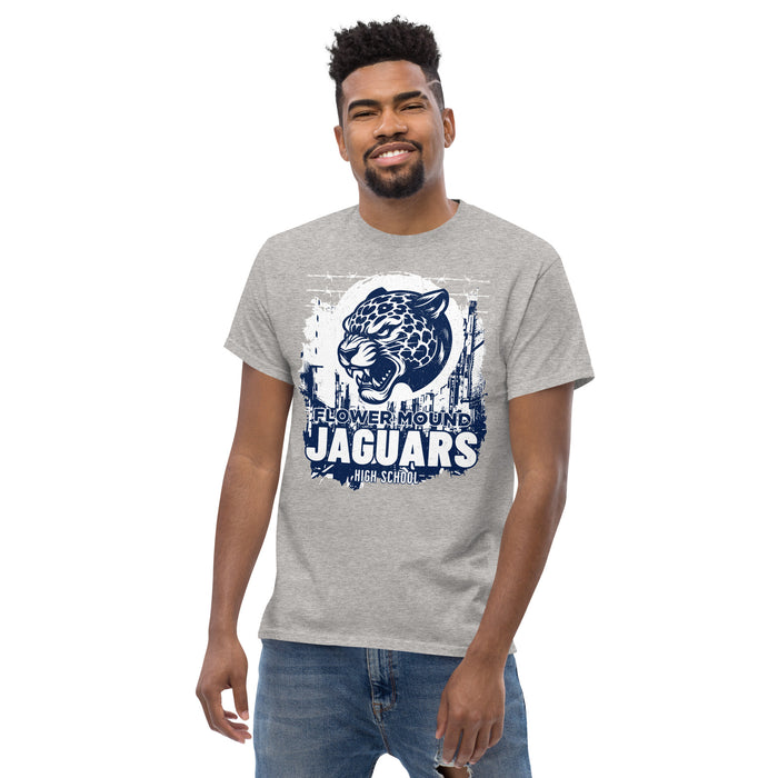 Man wearing Flower Mound High School Jaguars Sport Grey Classic Unisex T-shirt 202