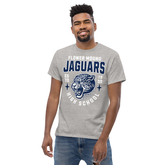 Man wearing Flower Mound High School Jaguars Sport Grey Classic Unisex T-shirt 204