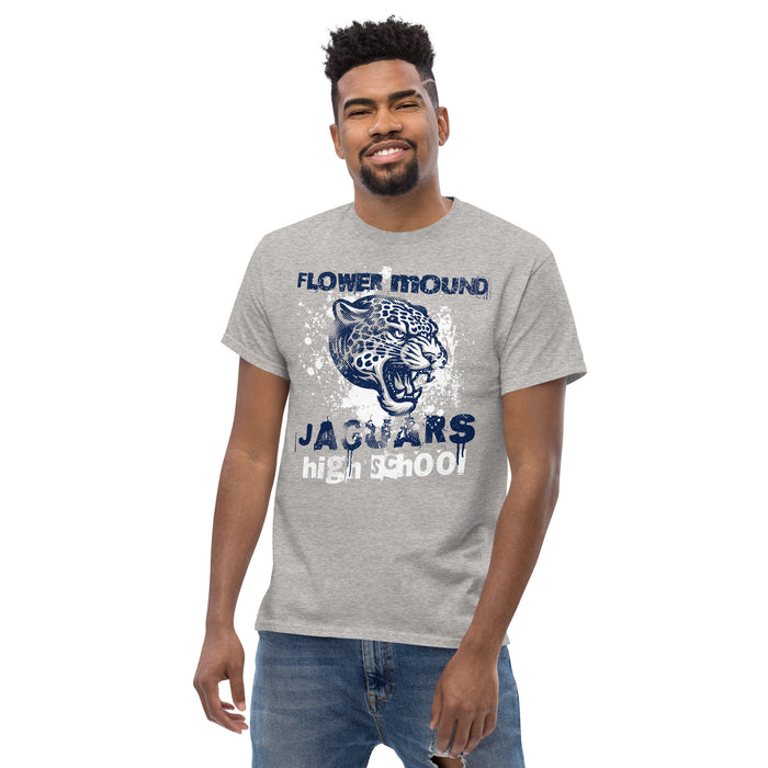 Man wearing Flower Mound High School Jaguars Sport Grey Classic Unisex T-shirt 205