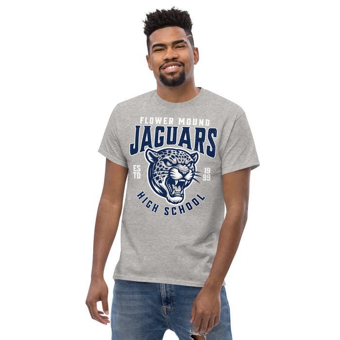 Man wearing Flower Mound High School Jaguars Sport Grey Classic Unisex T-shirt 213