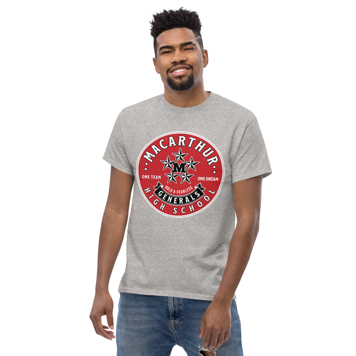 Man wearing MacArthur High School Generals Grey Classic Unisex T-shirt 215