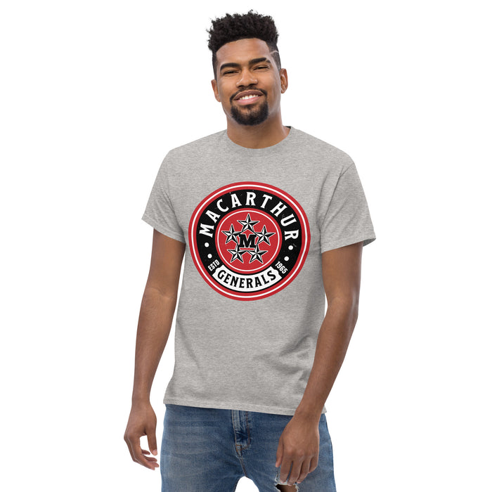 Man wearing MacArthur High School Generals Grey Classic Unisex T-shirt 220