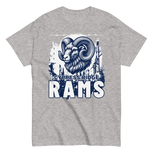 Close-up view of Cypress Ridge High School Rams Sport Grey Classic Unisex T-shirt 202