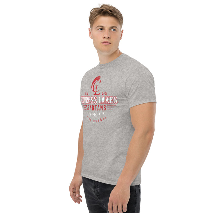 Man wearing Cypress Lakes High School Spartans Sport Grey Classic Unisex T-shirt 217a