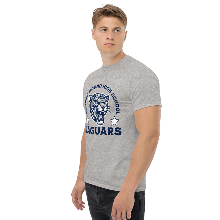 Side view of Flower Mound High School Jaguars Sport Grey Classic Unisex T-shirt 208