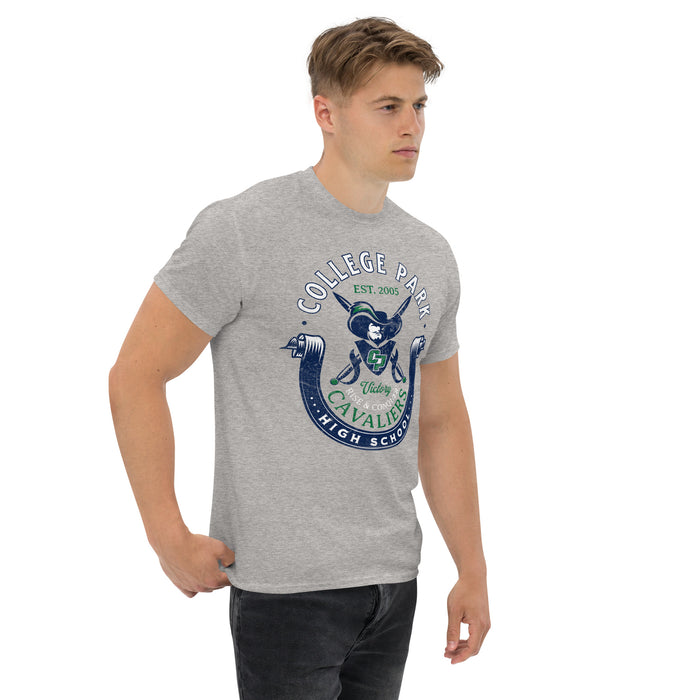 Man wearing a College Park High School Cavaliers Classic Unisex Sport Grey T-shirt 203