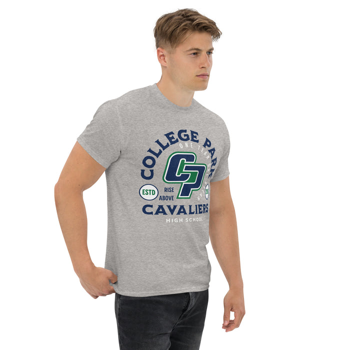 Man wearing a College Park High School Cavaliers Classic Unisex Sport Grey T-shirt 207