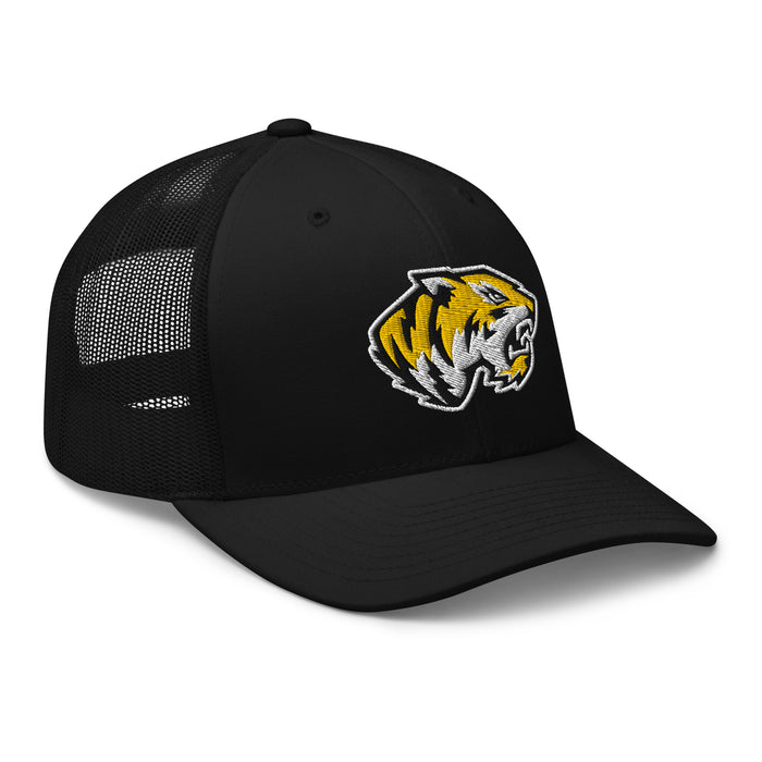 Profile view of Tomball West High School Tigers Trucker Cap 202 - black