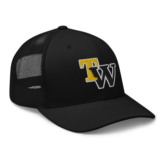 Profile view of Tomball West High School Tigers Trucker Cap 204 - black