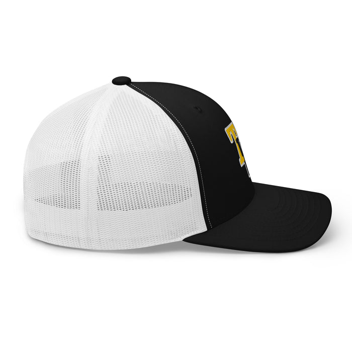 Side view of Tomball West High School Tigers Trucker Cap 204 - black and white