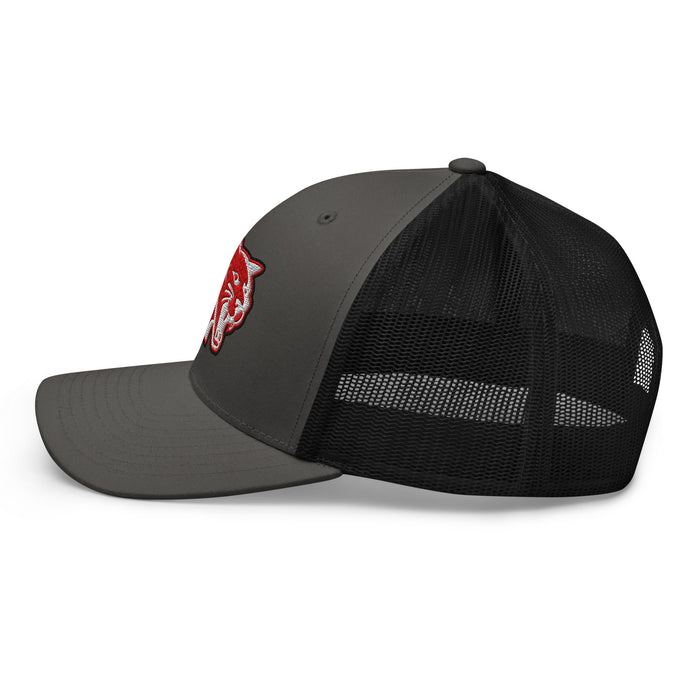 Side view of Tomball High School Cougars Trucker Cap 211 - charcoal and black