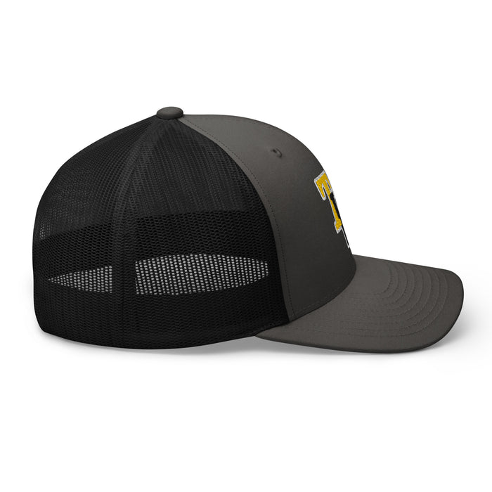 Side view of Tomball West High School Tigers Trucker Cap 204 - charcoal and white