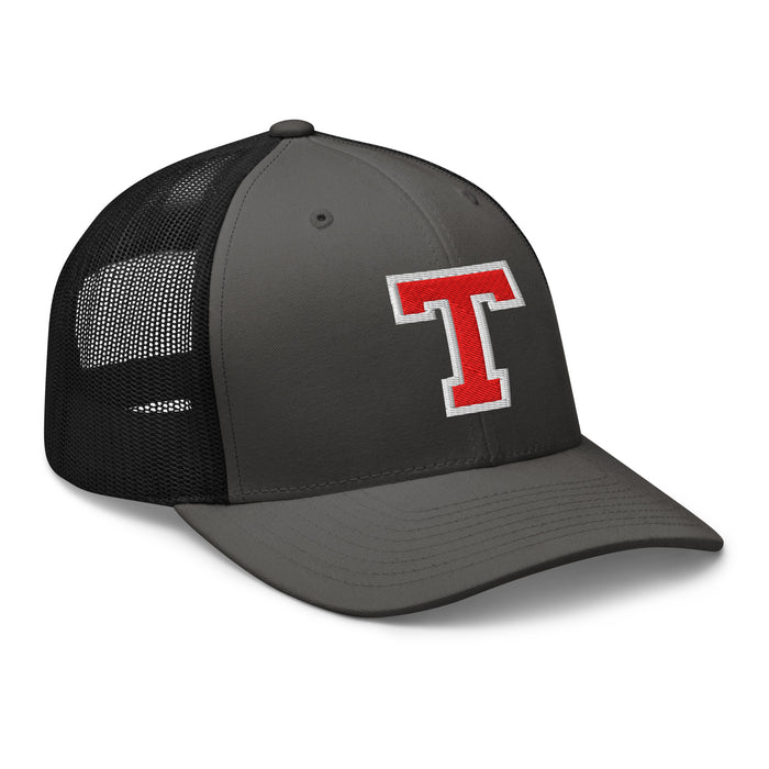 Profile view of Tomball High School Cougars Trucker Cap 210 - charcoal and black