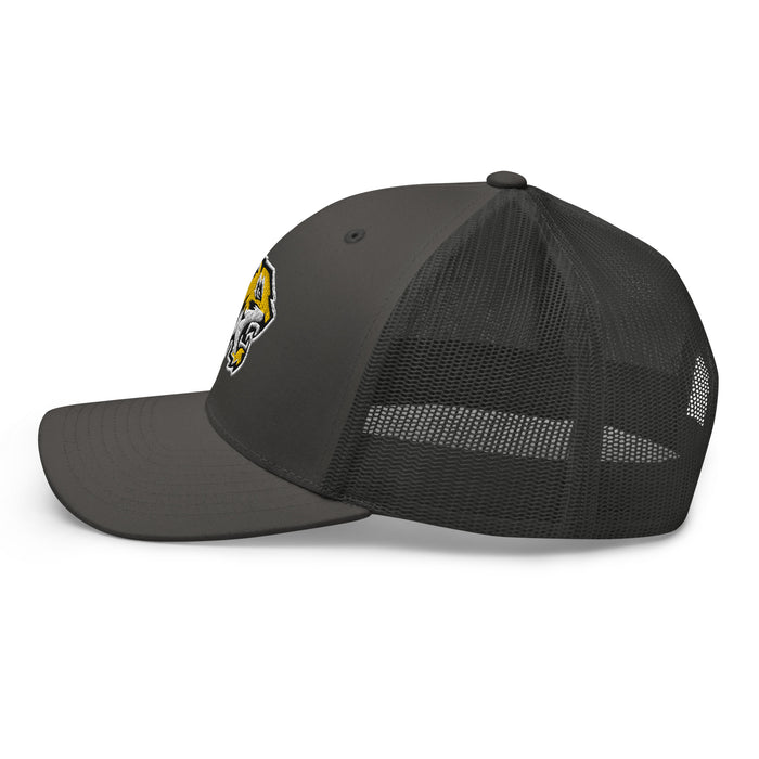 Side view of Tomball West High School Tigers Trucker Cap 202 - charcoal