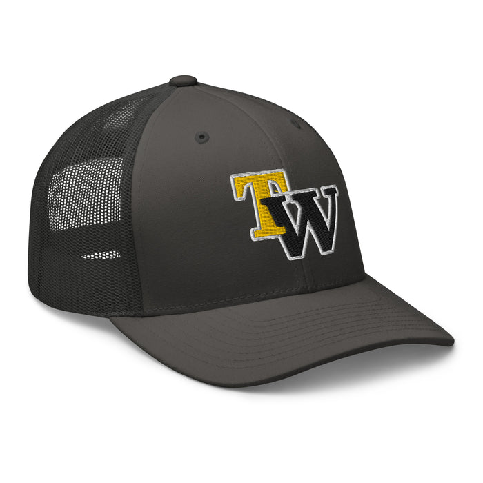 Profile view of Tomball West High School Tigers Trucker Cap 204 - charcoal