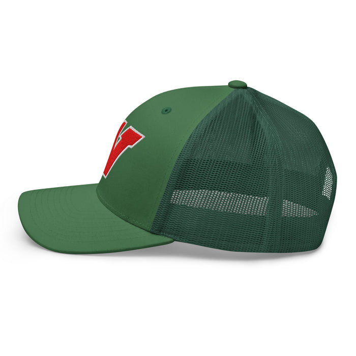 Side view of The Woodlands High School Highlanders Evergreen Trucker Cap 207