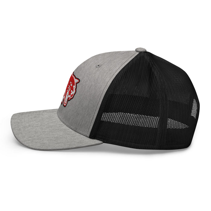 Side view of Tomball High School Cougars Trucker Cap 211 - heather grey and black