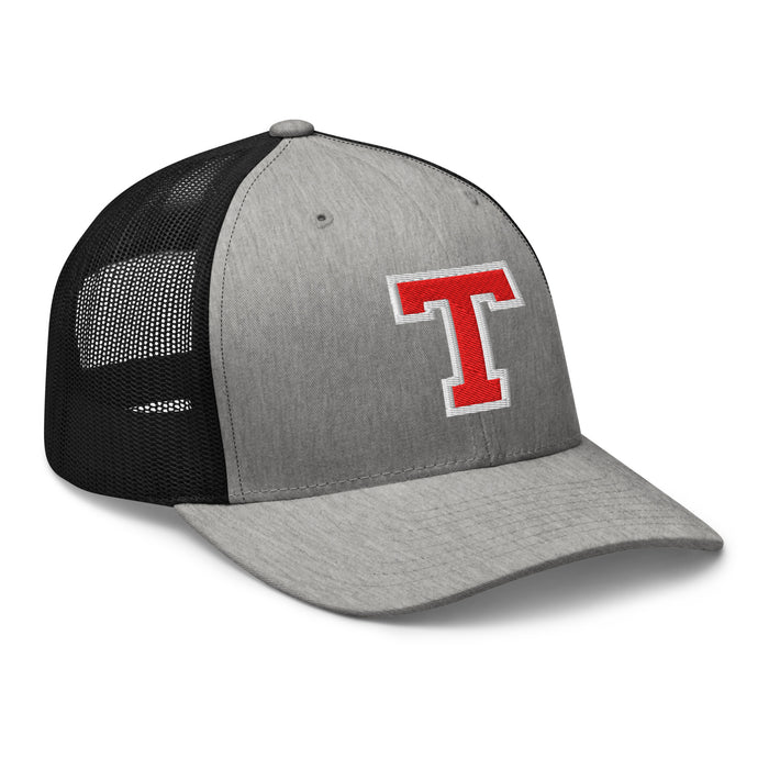 Profile view of Tomball High School Cougars Trucker Cap 210 - heather grey and black