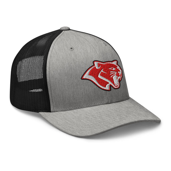 Profile view of Tomball High School Cougars Trucker Cap 211 - heather grey and black