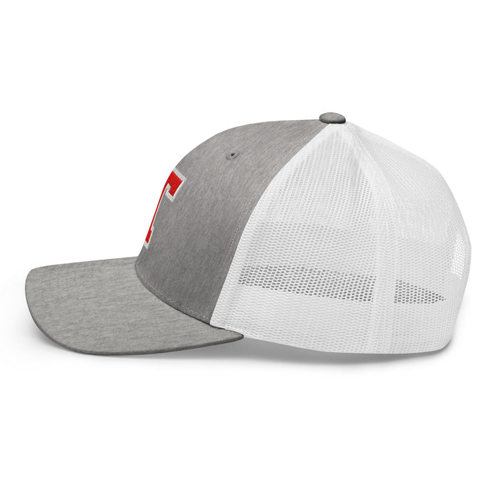 Side view of Tomball High School Cougars Trucker Cap 210 - heather grey and white