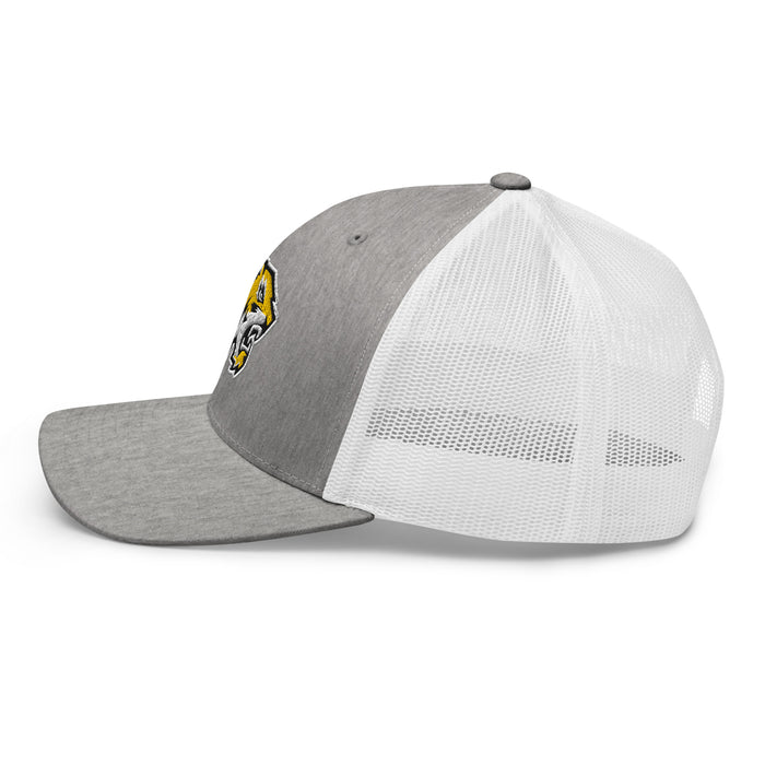 Side view of Tomball West High School Tigers Trucker Cap 202 - heather grey and white