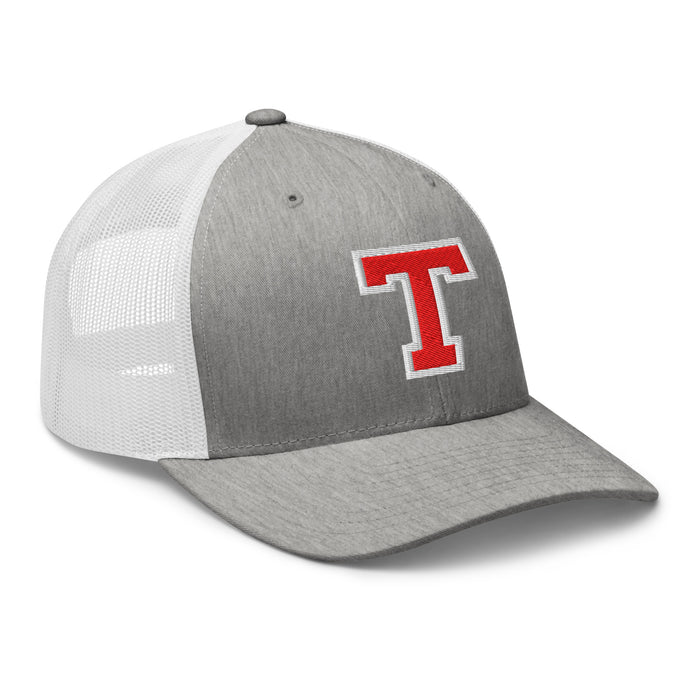 Profile view of Tomball High School Cougars Trucker Cap 210 - heather grey and white