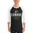 Man wearing Conroe High School Tigers Unisex 3/4 sleeve Raglan T-shirt 217