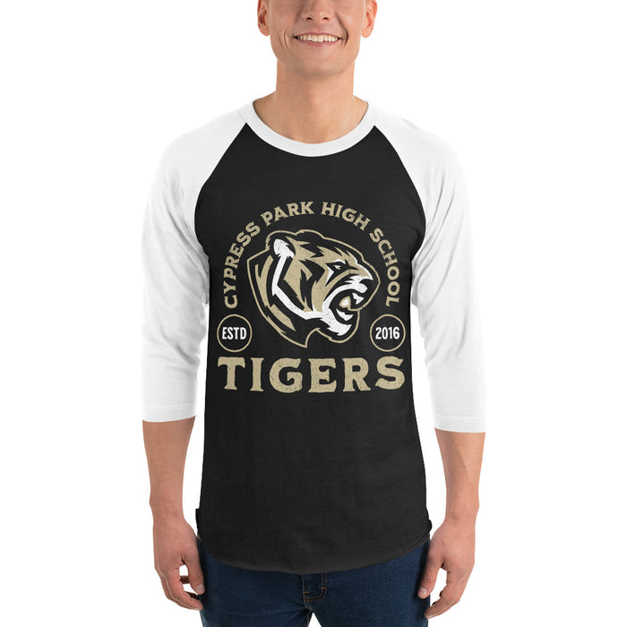 Man wearing Cypress Park High School Tigers Unisex 3/4 sleeve Raglan T-shirt 208