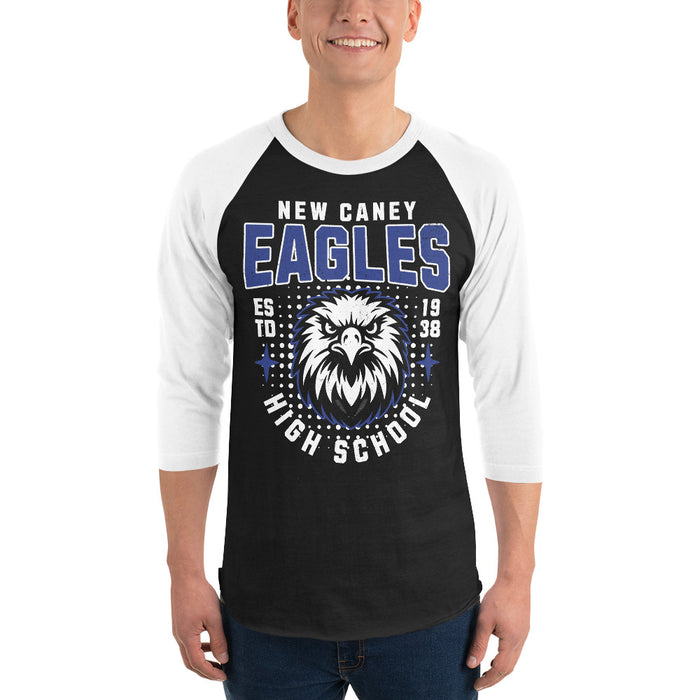 Man wearing New Caney High School Eagles Unisex 3/4 sleeve Raglan T-shirt 204