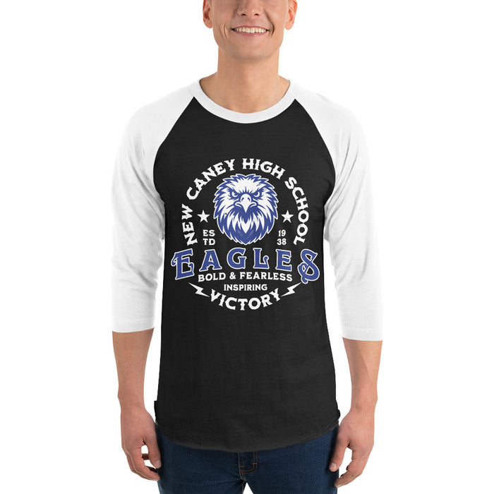 Man wearing New Caney High School Eagles Unisex 3/4 sleeve Raglan T-shirt 206