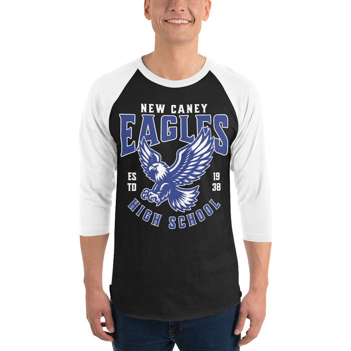 Man wearing New Caney High School Eagles Unisex 3/4 sleeve Raglan T-shirt 213